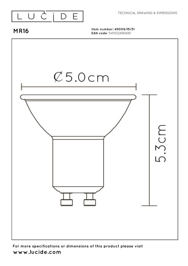 Lucide MR16 dimbare LED-lamp GU10 Ø 5 cm, 3 × 5 W, 3000 K, wit