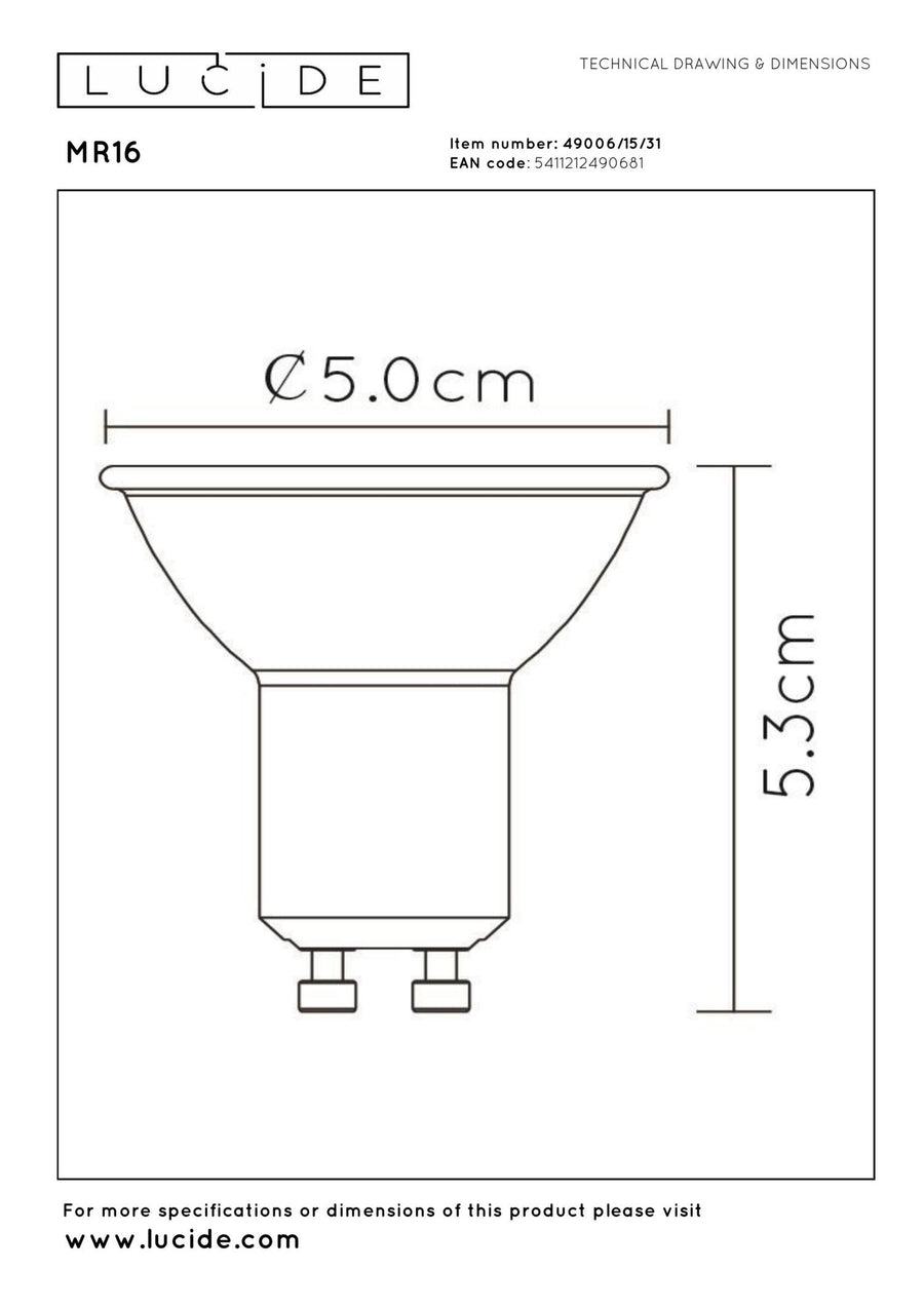 Lucide MR16 dimbare LED-lamp GU10 Ø 5 cm, 3 × 5 W, 3000 K, wit
