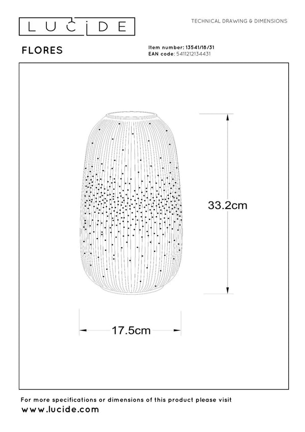 Lucide FLORES tafellamp Ø 17,5 cm, E14, wit
