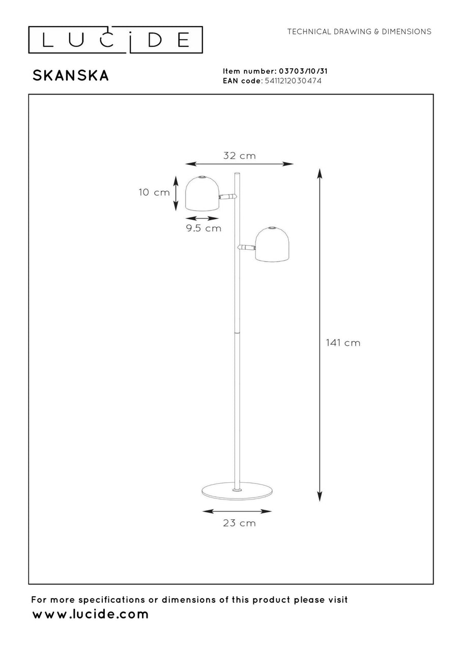 Lucide SKANSKA dimbare LED-vloerlamp met 3 dimstanden 2 × 5 W, wit
