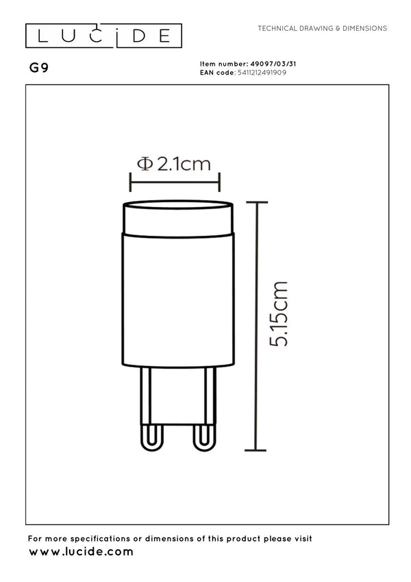 Lucide G9 dimbare LED-lamp Ø 2,1 cm, 3 W, 2700 K, wit
