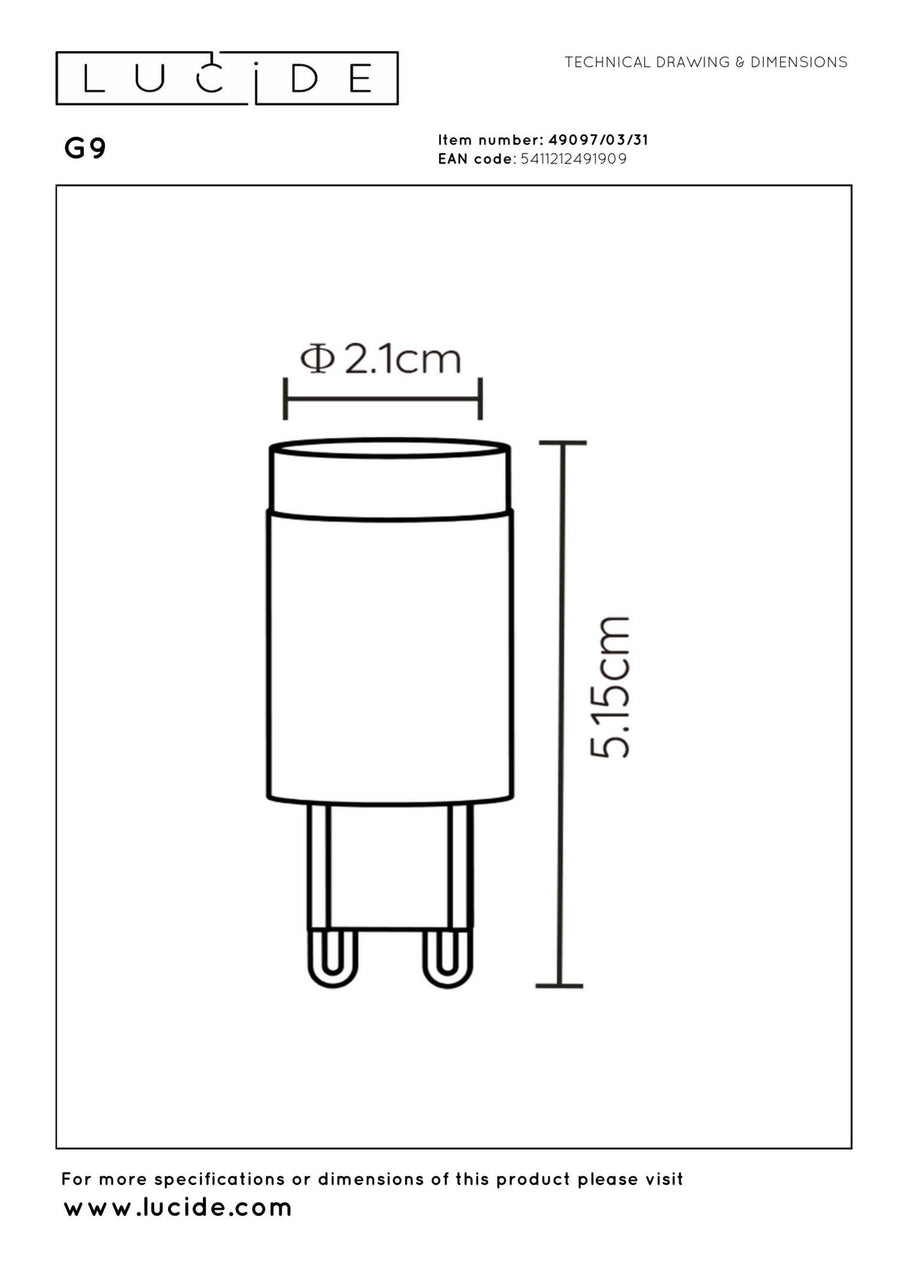 Lucide G9 dimbare LED-lamp Ø 2,1 cm, 3 W, 2700 K, wit