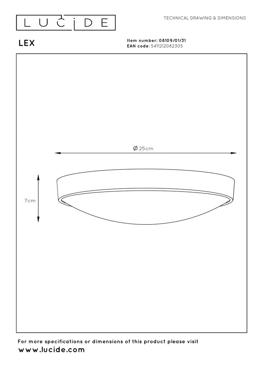 Lucide LEX plafondlamp Ø 25 cm, E27, wit