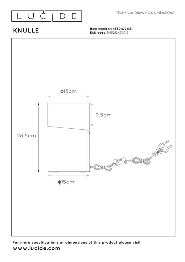 Lucide KNULLE tafellamp Ø 15 cm, E14, wit