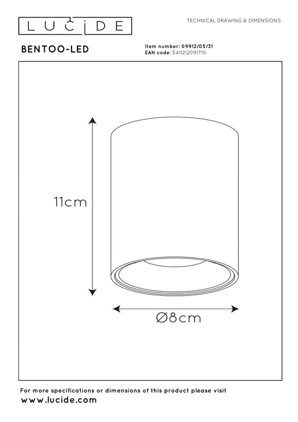 Lucide BENTOO-LED dimbare LED-plafondspot Ø 8 cm, GU10, 5 W, wit