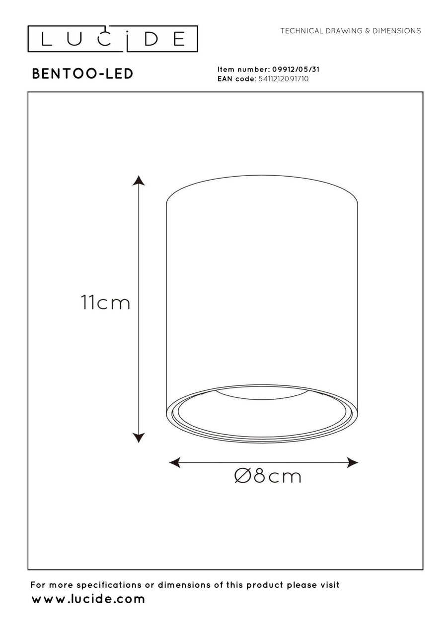 Lucide BENTOO-LED dimbare LED-plafondspot Ø 8 cm, GU10, 5 W, wit