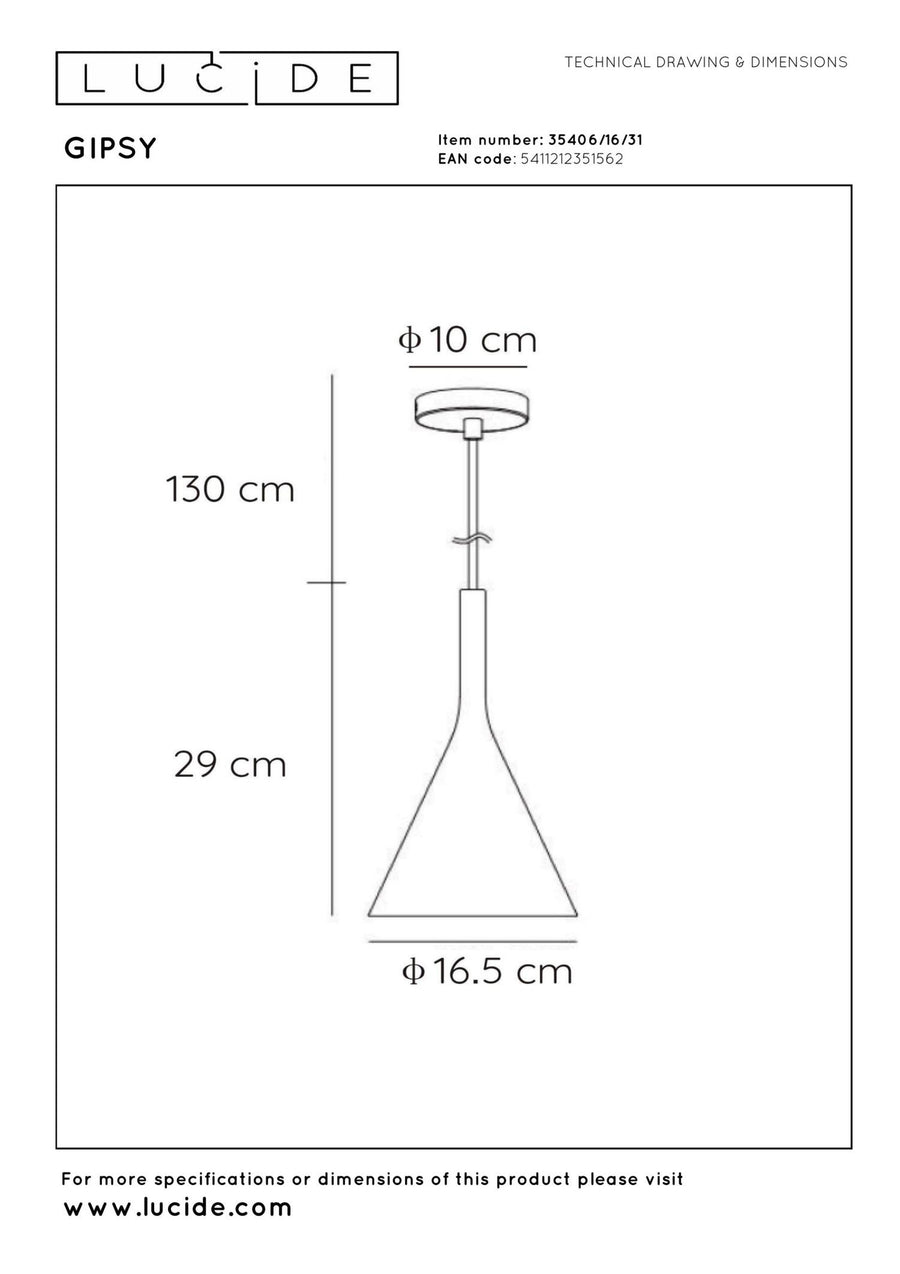 Lucide GIPSY hanglamp Ø 16,5 cm, E27, wit