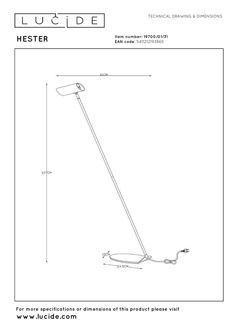 Lucide HESTER leesvloerlamp GU10, wit