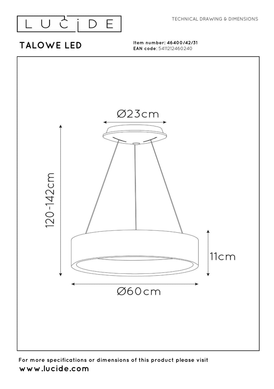 Lucide TALOWE LED dimbare LED-hanglamp Ø 60 cm, 39 W, wit