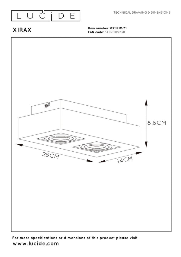 Lucide XIRAX dimbare LED-plafondspot 2 × GU10, 2 × 5 W, 2200–3000 K, wit