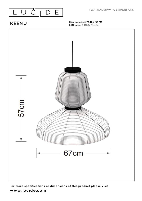 Lucide KEENU hanglamp Ø 67 cm, E27, wit