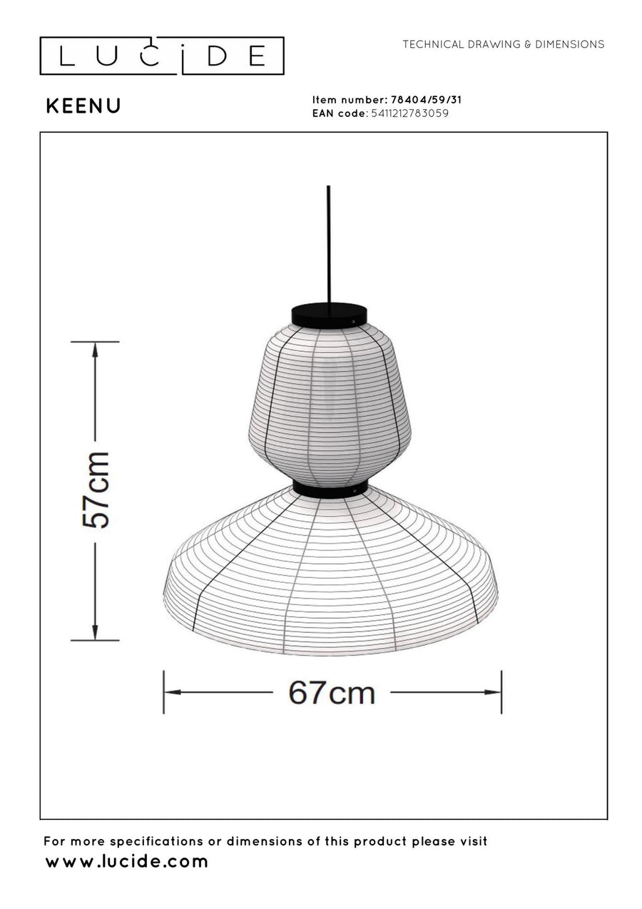 Lucide KEENU hanglamp Ø 67 cm, E27, wit