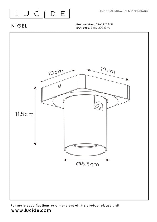 Lucide NIGEL dimbare LED-plafondspot GU10, 5 W, 2200–3000 K, wit