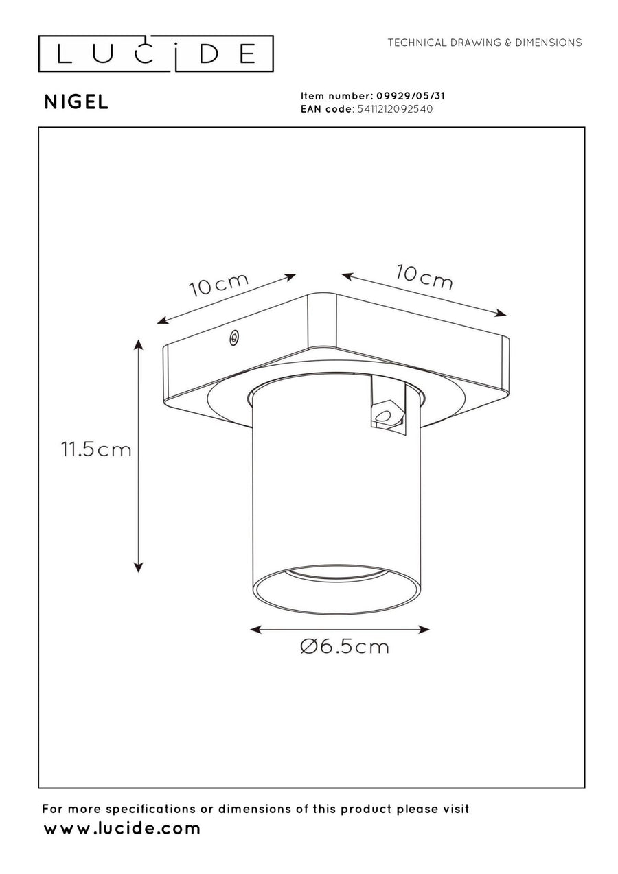 Lucide NIGEL dimbare LED-plafondspot GU10, 5 W, 2200–3000 K, wit