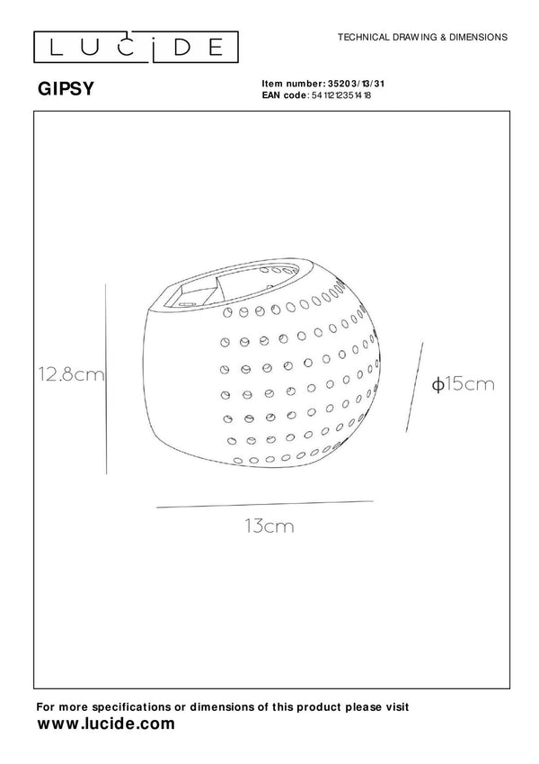 Lucide GIPSY wandlamp G9, wit