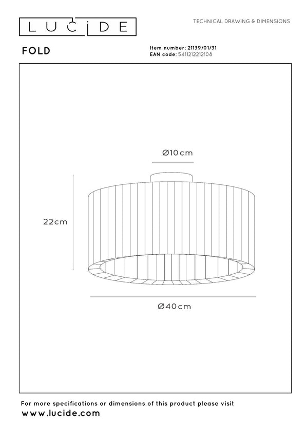 Lucide FOLD plafondlamp Ø 40 cm, E27, wit
