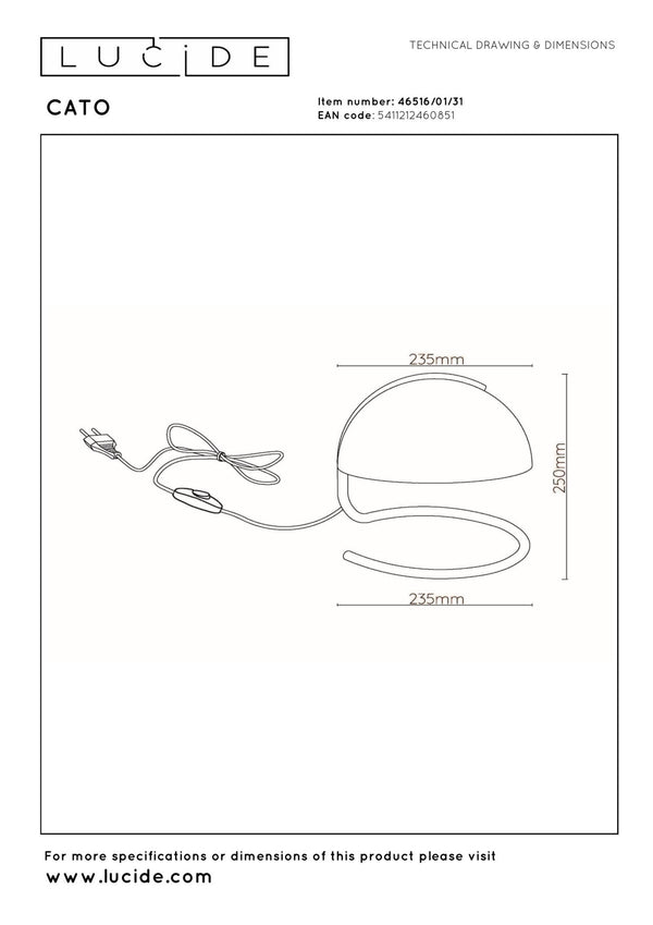 Lucide CATO tafellamp Ø 23,5 cm, E27, wit