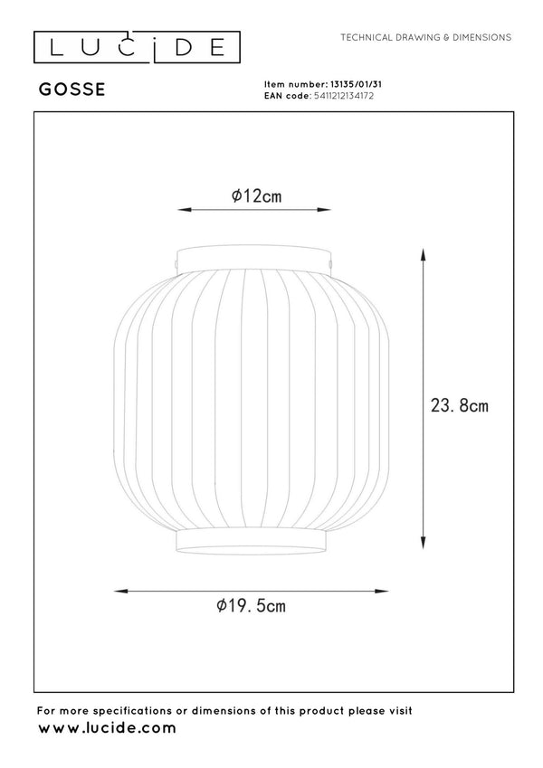 Lucide GOSSE plafondlamp Ø 19,5 cm, E27, wit