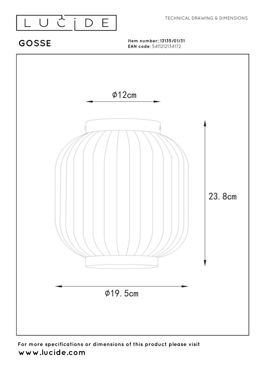 Lucide GOSSE plafondlamp Ø 19,5 cm, E27, wit
