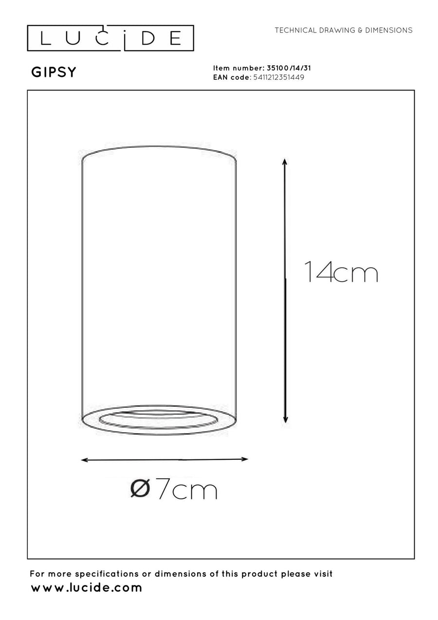 Lucide GIPSY plafondspot Ø 7 cm, GU10, wit