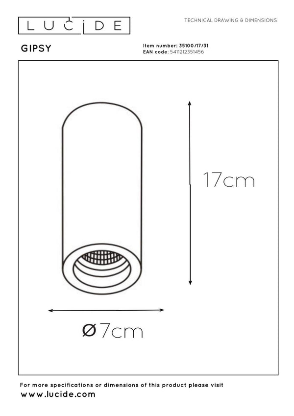 Lucide GIPSY plafondspot Ø 7 cm, GU10, wit