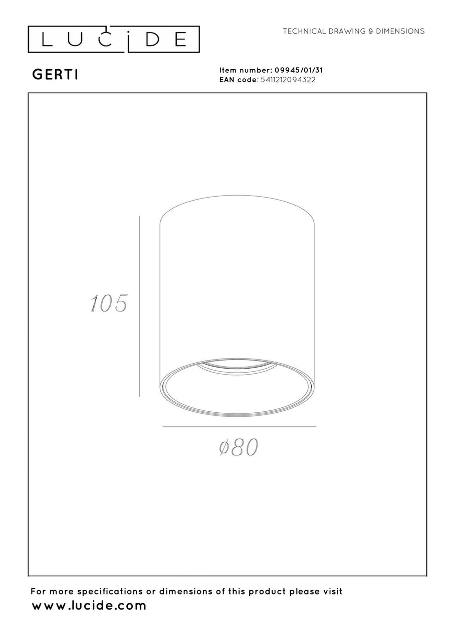 Lucide GERTI plafondspot Ø 8 cm, GU10, wit