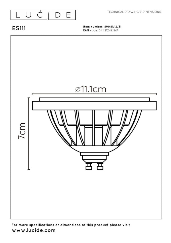 Lucide ES111 dimbare LED-lamp GU10 Ø 11 cm, 12 W, 2200–3000 K, wit