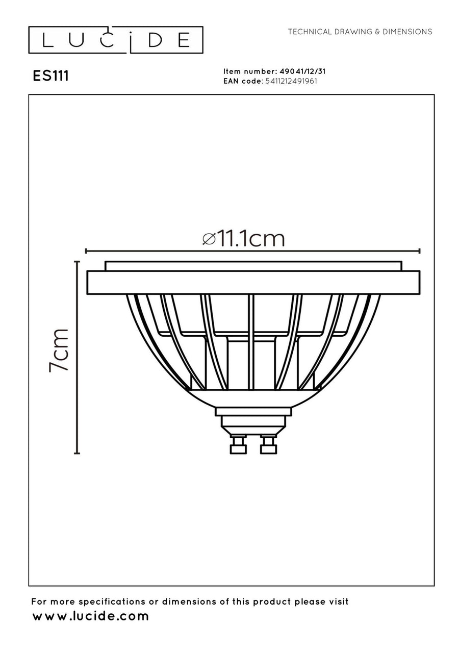 Lucide ES111 dimbare LED-lamp GU10 Ø 11 cm, 12 W, 2200–3000 K, wit