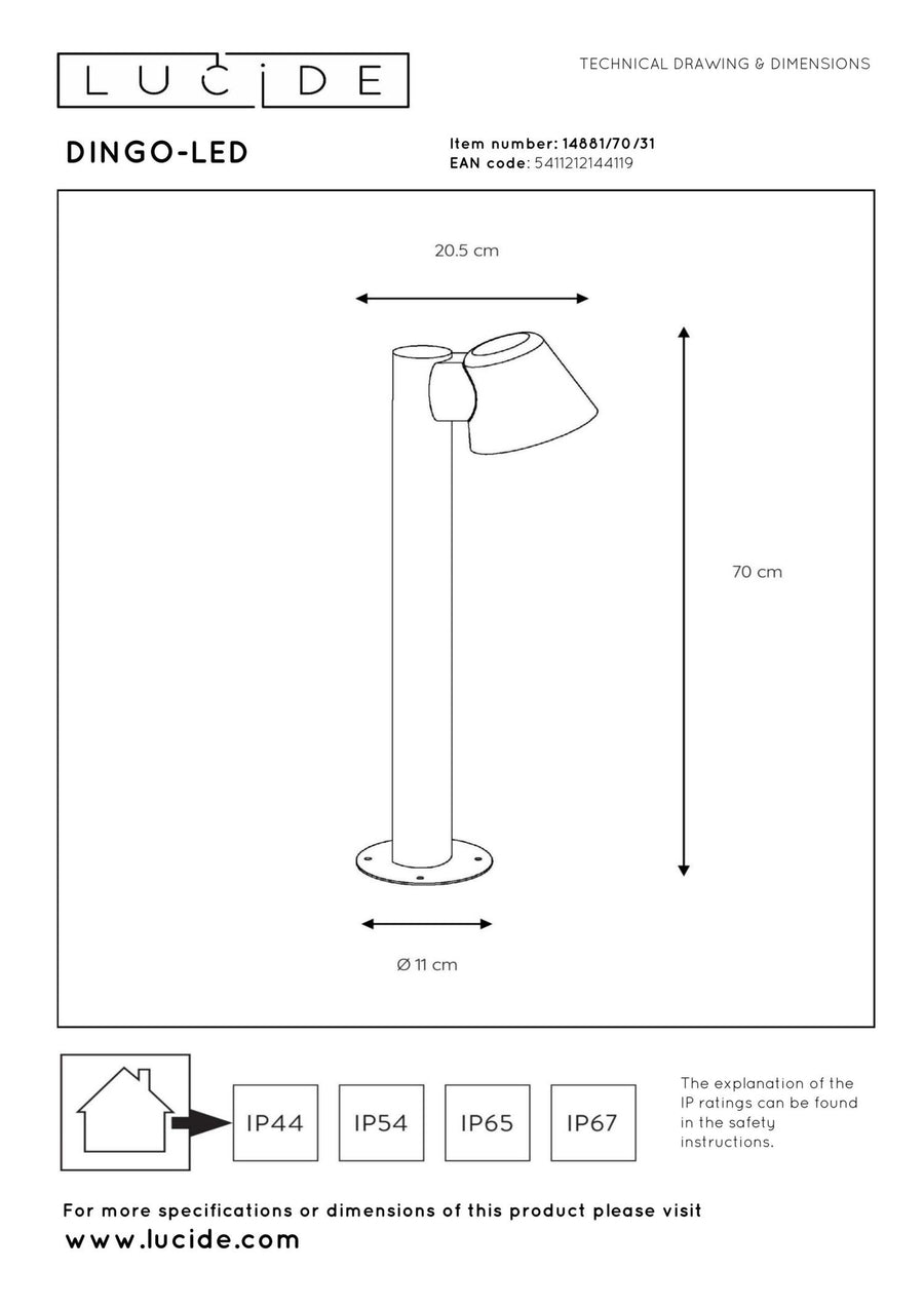 Lucide DINGO-LED dimbare LED-paallamp 5 W, IP44, wit