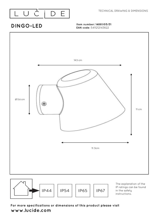 Lucide DINGO-LED dimbare LED-wandlamp voor binnen en buiten 5 W, IP44, wit
