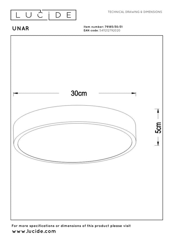 Lucide UNAR plafondlamp Ø 30 cm, wit