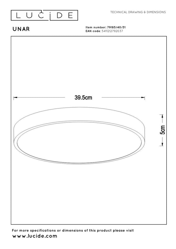 Lucide UNAR plafondlamp Ø 39,5 cm, wit