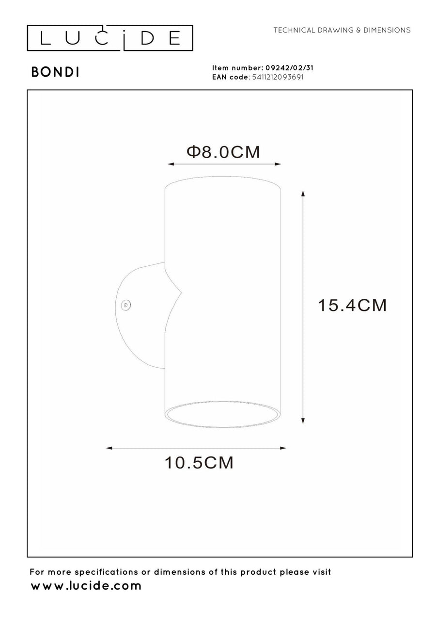 Lucide BONDI wandspot 2 × GU10, wit