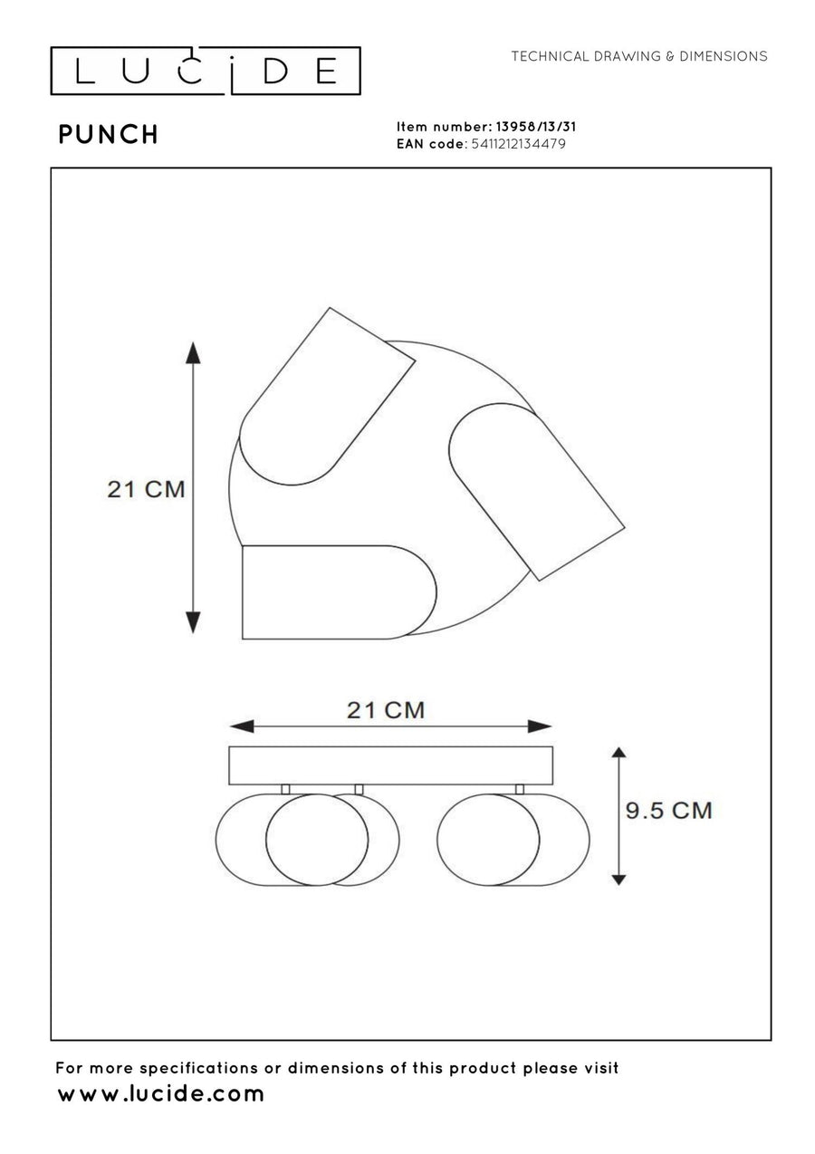 Lucide PUNCH plafondspot Ø 21 cm, 3 × GU10, wit