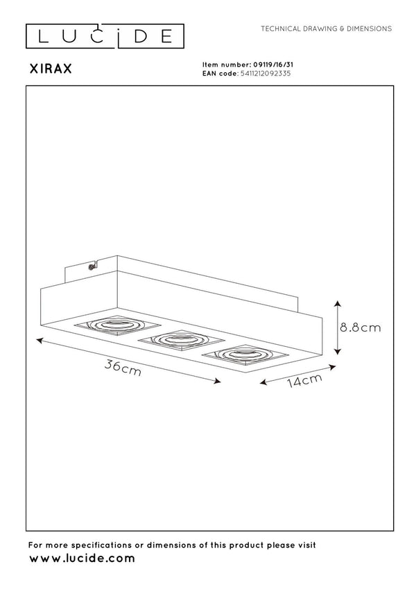 Lucide XIRAX dimbare LED-plafondspot 3 × GU10, 3 × 5 W, 2200–3000 K, wit