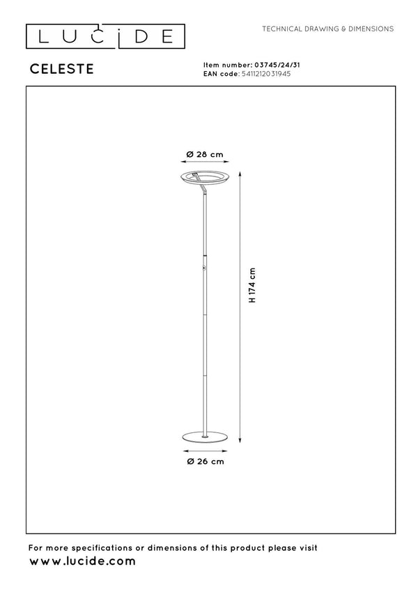 Lucide CELESTE dimbare LED-vloerlamp Ø 28 cm, 21 W, wit