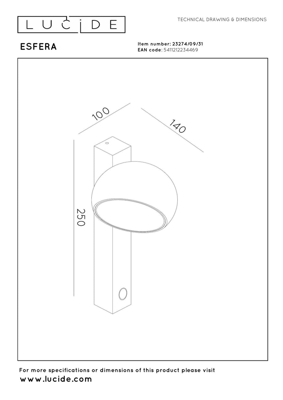 Lucide ESFERA dimbare LED-wandlamp 9 W, wit