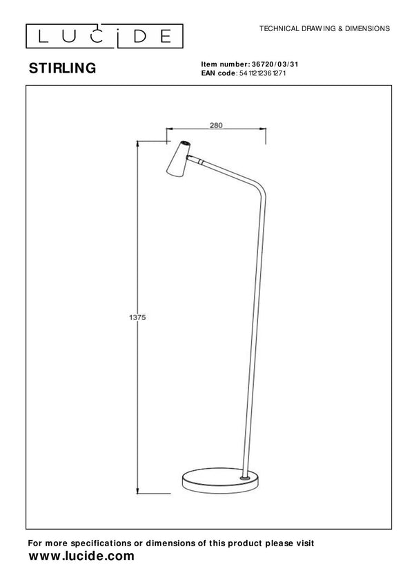 Lucide STIRLING oplaadbare LED-vloerlamp met 3 dimstanden, 3 W, wit