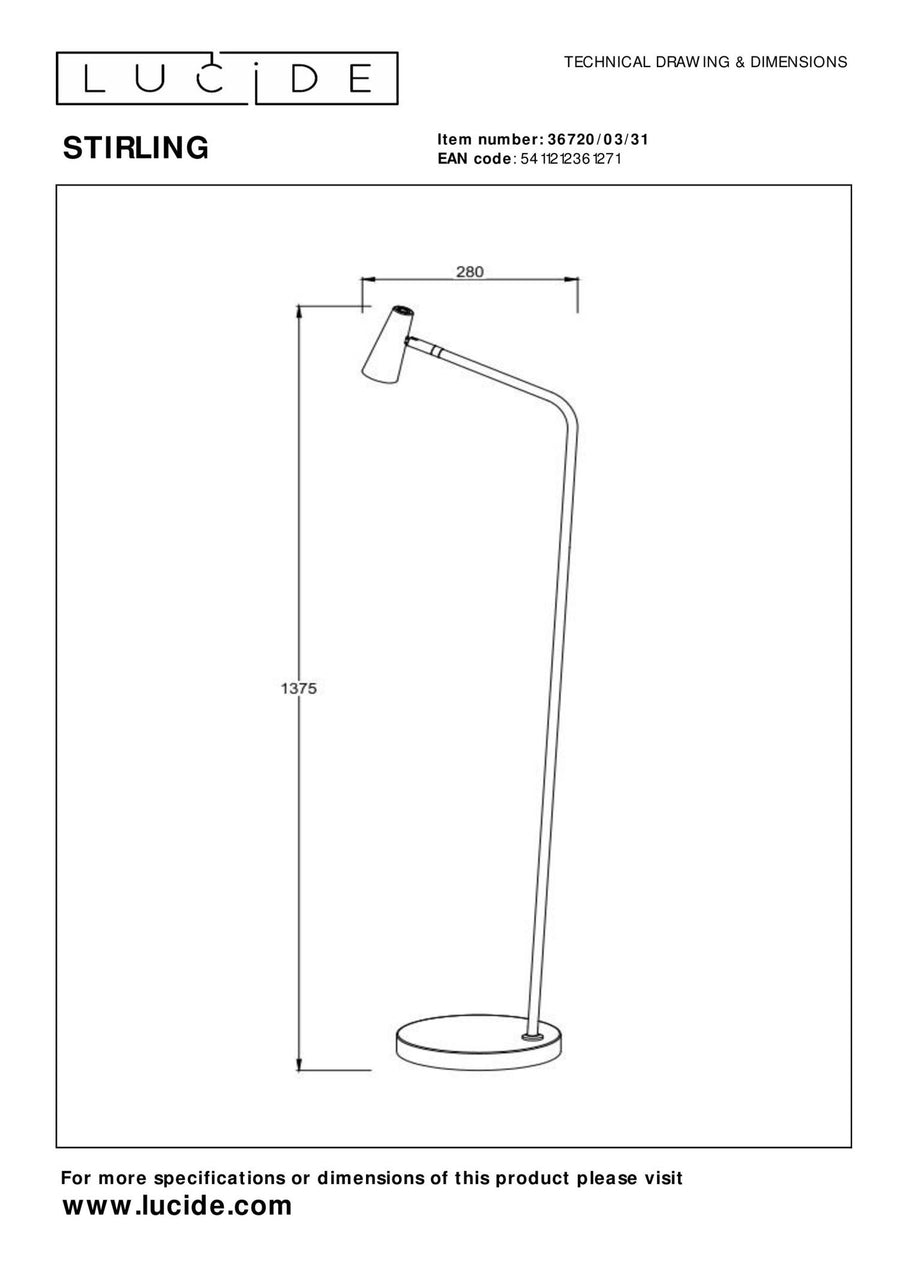Lucide STIRLING oplaadbare LED-vloerlamp met 3 dimstanden, 3 W, wit