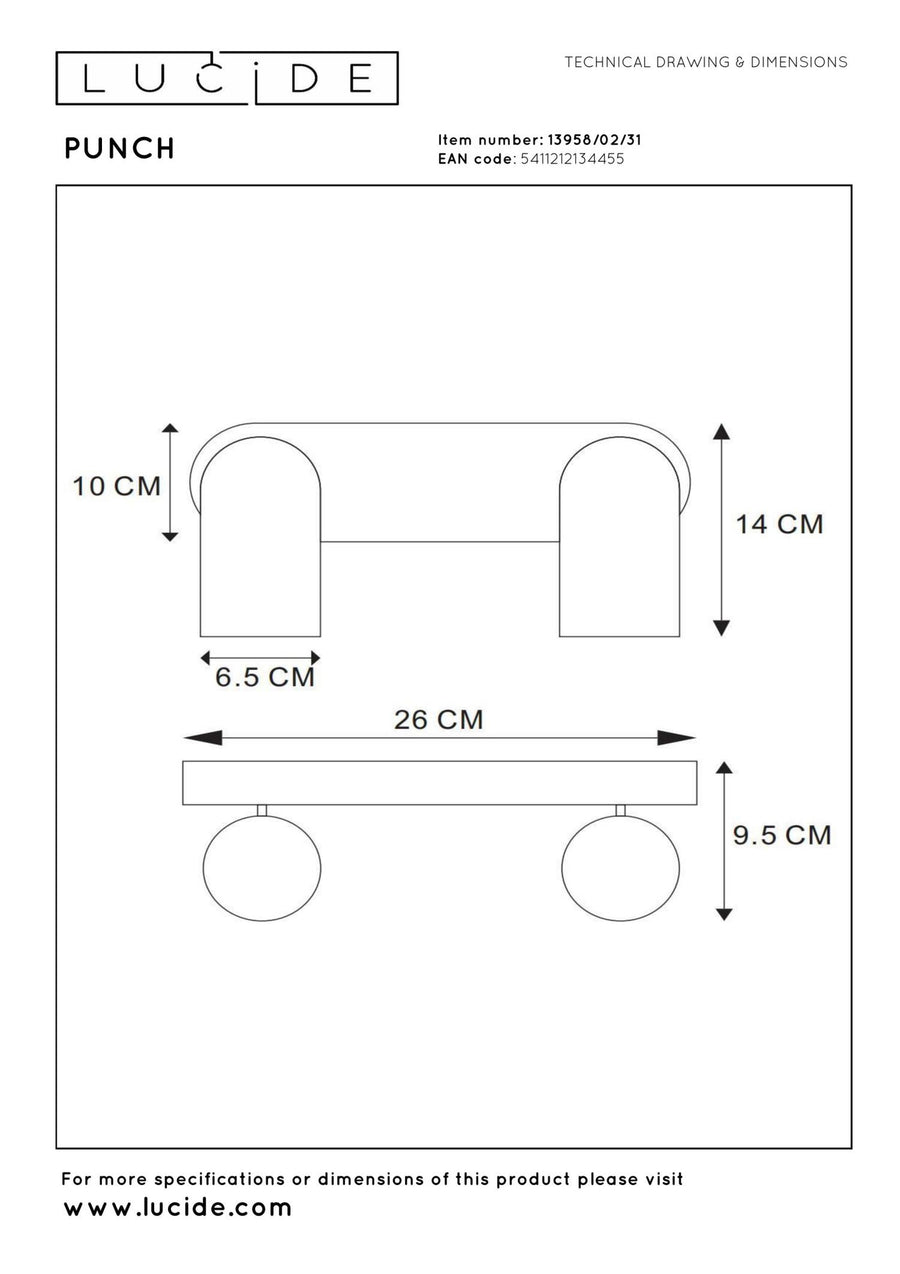Lucide PUNCH plafondspot 2 × GU10, wit