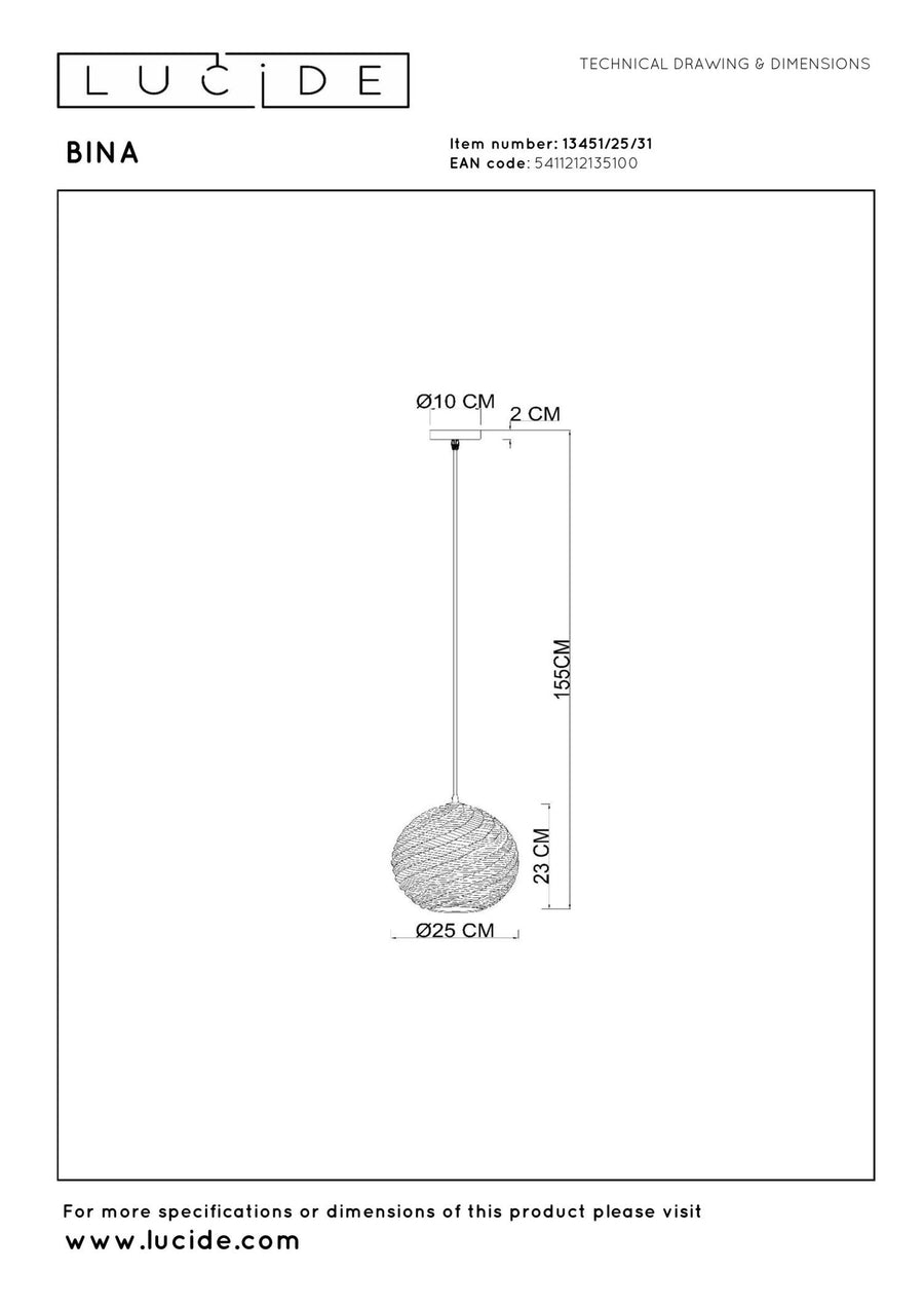 Lucide BINA hanglamp Ø 25 cm, E27, wit
