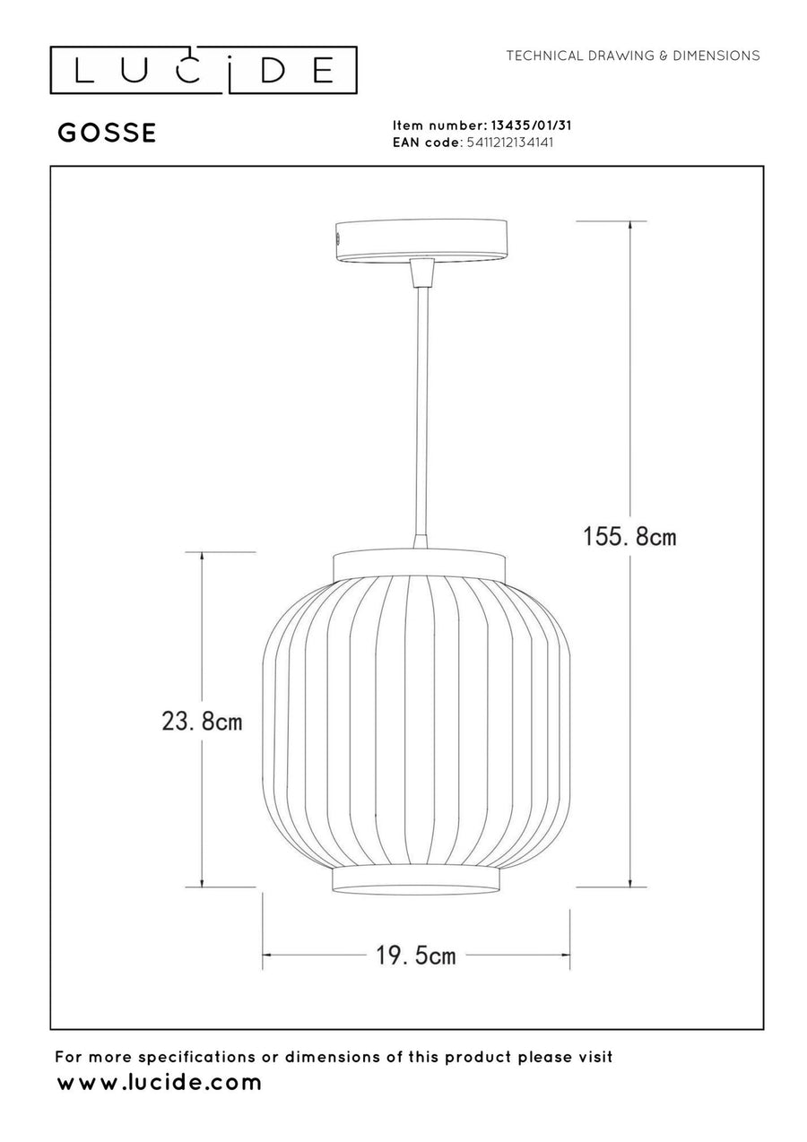 Lucide GOSSE hanglamp Ø 19,5 cm, E27, wit