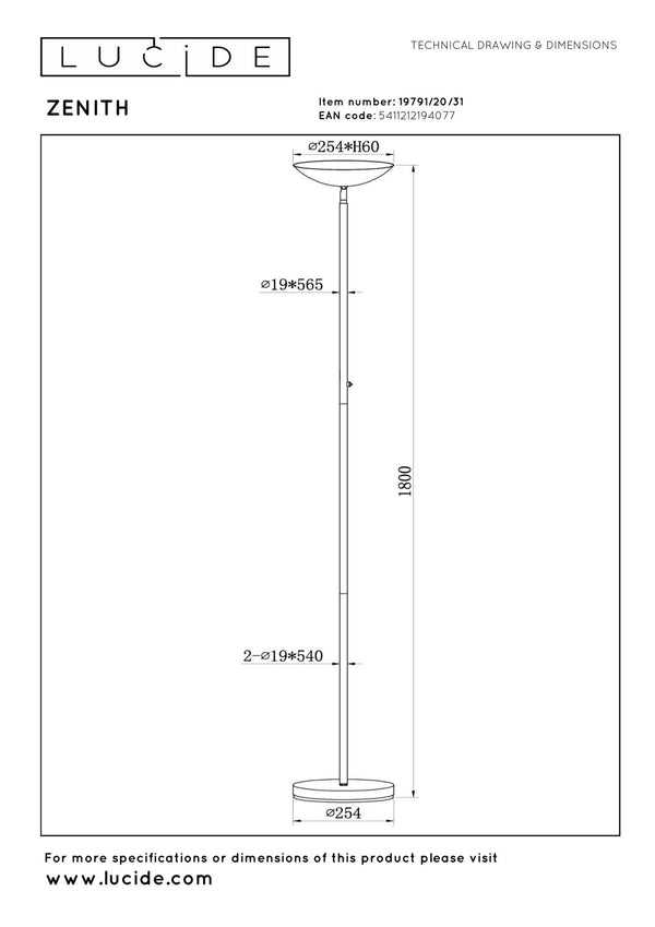 Lucide ZENITH dimbare LED-vloerlamp 20 W, wit
