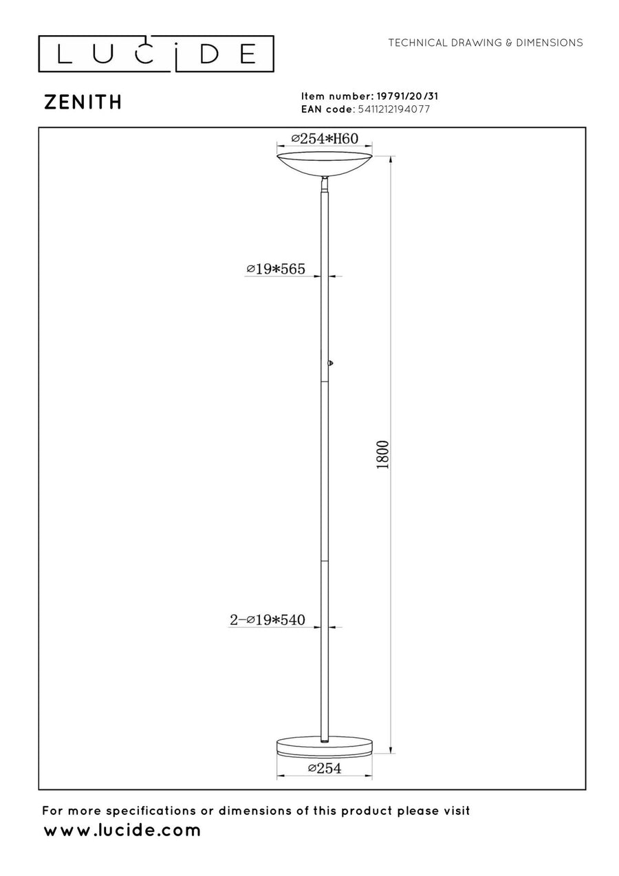 Lucide ZENITH dimbare LED-vloerlamp 20 W, wit