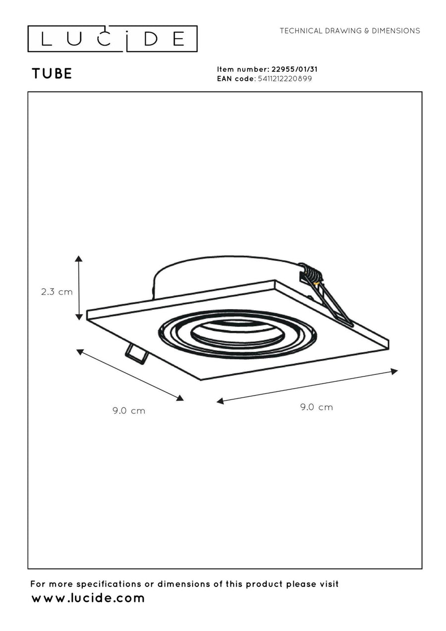 Lucide TUBE inbouwspot GU10, wit