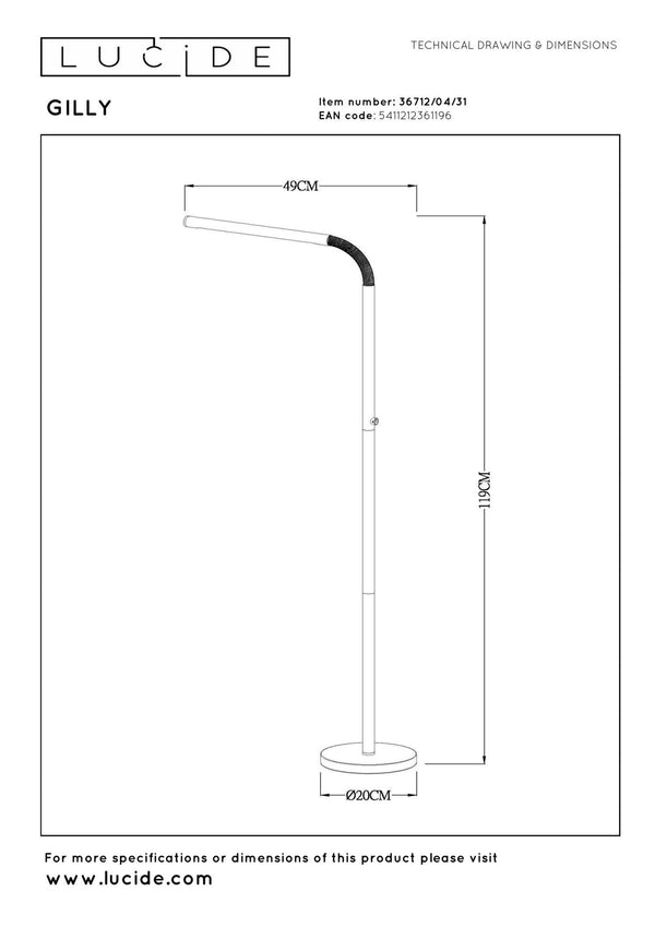 Lucide GILLY oplaadbare LED-vloerlamp met dimfunctie, 6 W, wit