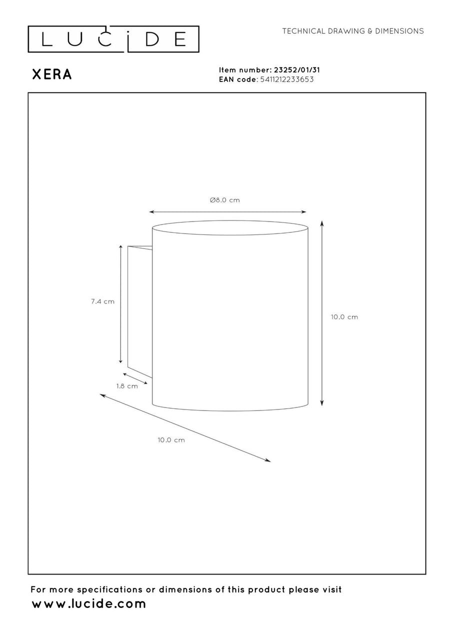 Lucide XERA wandlamp Ø 8 cm, G9, wit