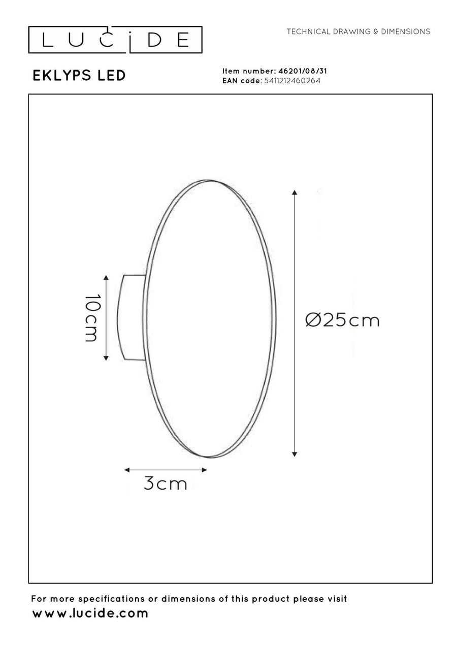 Lucide EKLYPS LED-wandlamp Ø 25 cm, 9 W, wit