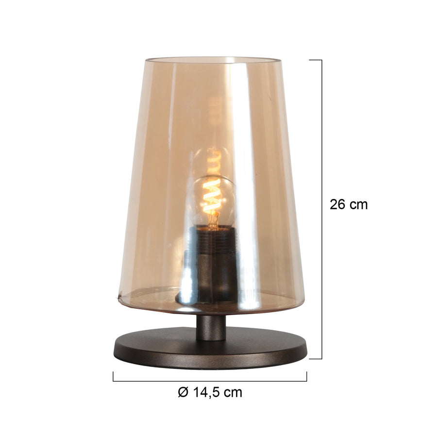 Tafellamp ancilla 3103ca cacao touch on/off met amber glas