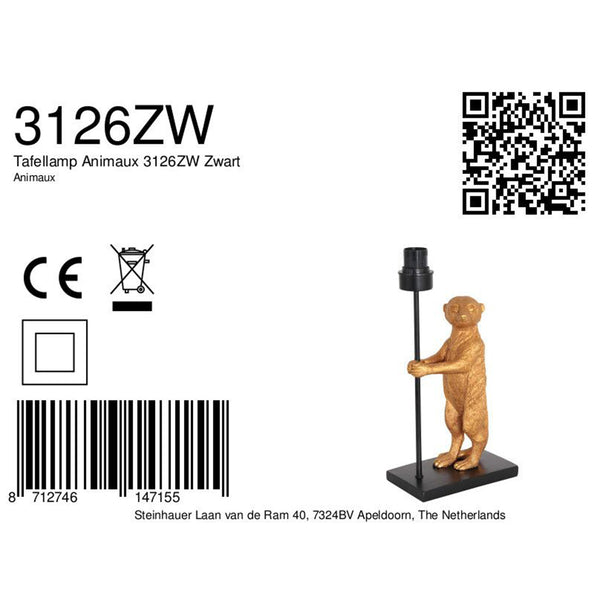 Goud met zwarte tafellamp animaux 3126zw e27 fitting